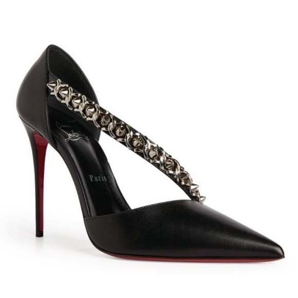 Christian Louboutin Shoes - New Size 38.5 Christian Louboutin Deomina Chain Leather Pumps 100 Black Silver